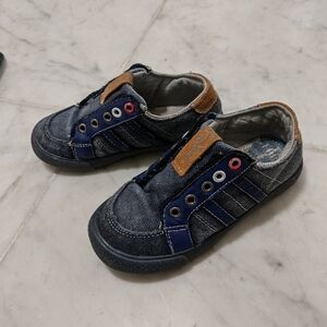 Kids Denim Sneakers with Blue and Brown Accents